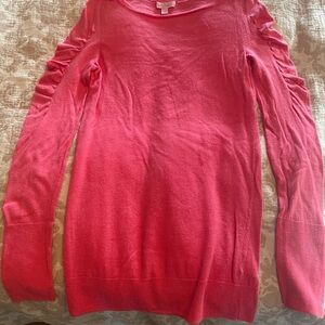 Lilly Pulitzer pink wool sweater w/ruffled sleeves openings added for detail